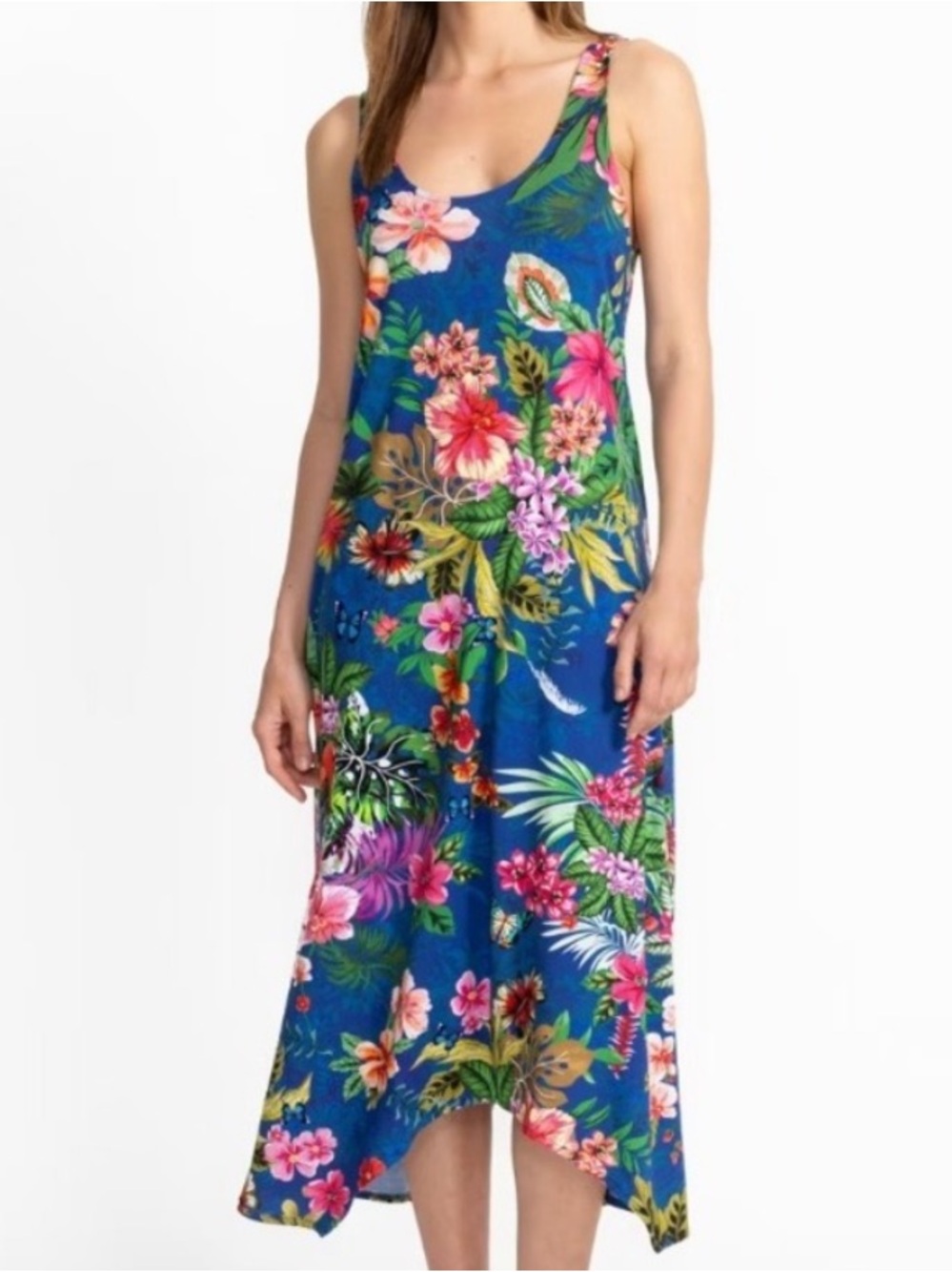 Johnny Was The Tank Sleep Dress Blue Tropical Floral Midi Extra Large